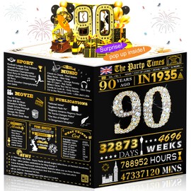 90th Birthday Cards Funny 3D Pop Up Gifts with Envelope for Women Men Wedding Anniversary Party Decorations Born In 1935 90 Year Old Poster Greeting Cards for Grandma Mum Dad Husband Wife Aunt Uncle