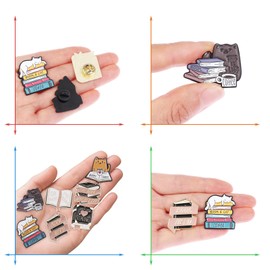 FOVIUPET 7pcs Cartoon Books Enamel Pins with Beige Velvet Bag, Magic Book Badges Cute Collar Brooch Decorative Lapel Pins for Backpack Clothing Learning Gifts for Teacher Student Readers Book Lovers,