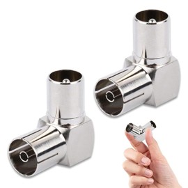 Paicreate 2 PCS TV Aerial Coaxial Adaptor, PAL Male to Female Connector, RF Coax TV Antenna Right Angle Adapter Suitable for TV Antenna, Receiver & Radio(Silver)