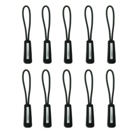 Loople Zipper Pulls with Reflective Materials, Zipper Chuck, Easy to Open, Easy Installation, Easy Grip, Non Slip, Zipper Tabs, Pull Cords, 5 Colors, Set of 10 Each (Black)