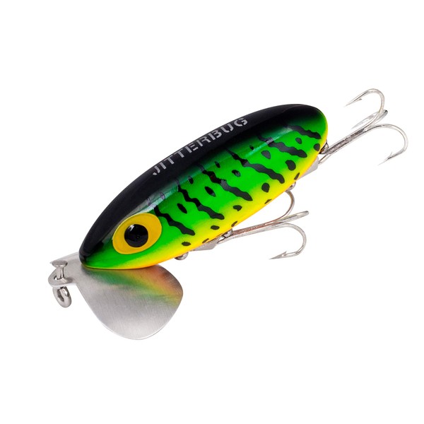 Arbogast Jitterbug Topwater Bass Fishing Lure - Excellent for Night Fishing, Fire Tiger, G700 (4 1/2 in, 1 1/4 oz) (G700-115)
