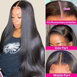 FEIREATA 28 Inch Glueless HD Lace Front Wigs Human Hair Pre Plucked Bleached Knots with Baby Hair 180 Density 4x4 Straight Lace Closure Wigs for Women