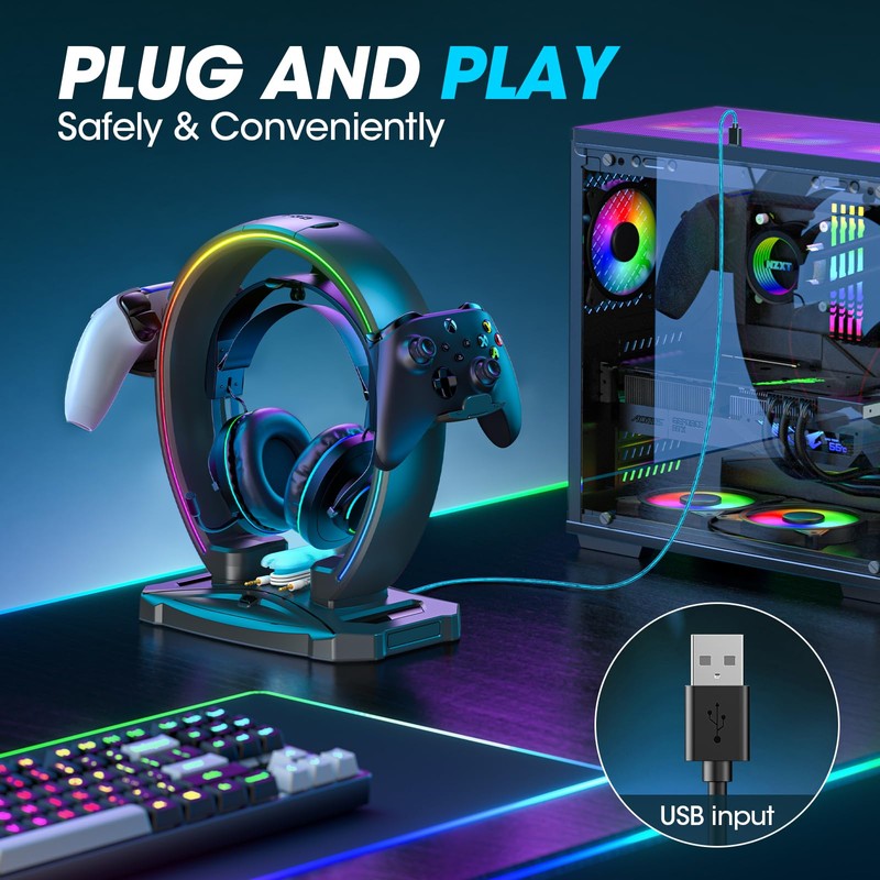 KDD RGB Headphone & Controller Stand with 9 Light Modes