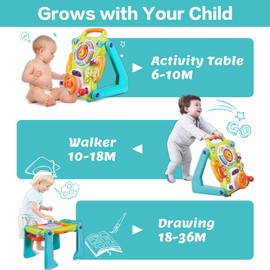 iPlay, iLearn 3 in 1 Baby Walker Sit to Stand Toys, Kids Activity Center, Toddlers Musical Fun Table, Lights and Sounds, Learning, Birthday Gift for 9, 12, 18 Months, 1, 2 Year Old, Infant, Boy, Girl
