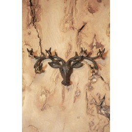 Homezone® Vintage Brown Cast Iron Highland Stag's Head with 6 Hook Antlers. Wall Mounted Coat Hooks Rack Wall Hanger Key Holder. Rustic Home Or Garden Decor Wall Sculpture.