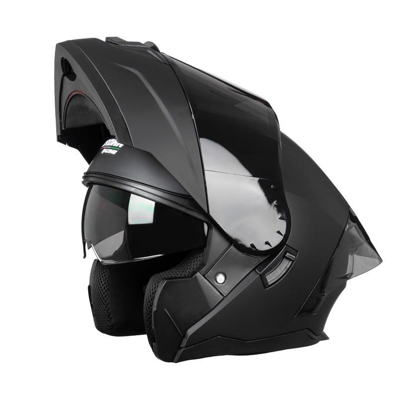 Crown Racing Modular Motorcycle Helmet with Flip-Up Design, Matte Black,