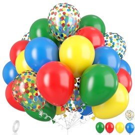 Dagelar Red Yellow Blue Balloons, Rainbow Assorted Latex Balloons, Red Blue Green Yellow with Colourful Confetti Balloons, for Birthday, Festival, Carnival Circus, Robot Blocks, Video Game Party Decor