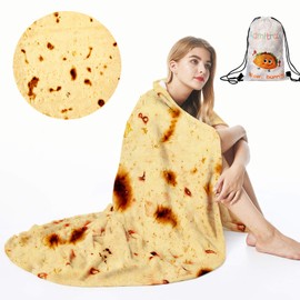 Admitrack Tortilla Wrap Blanket,Burritos Round Wrap Blanket,Tortilla Throw Blanket,Funny Realistic Food Round Blanket,Novelty Burritos Throw Blanket for Adults&Kids