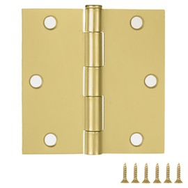 6-Pack Satin Brass Interior Door Hinges – 3.5-inch x 3.5-inch – Square Corner Radius Steel Door Hinge – Fits Standard Doors – Design House 185975