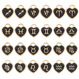PH PandaHall 96 colgantes de constelación de corazón, con signo del zodiaco, colgantes de esmalte de la suerte para hacer pulseras, collares, aretes, 14x12 mm, Acero aleado, No es una piedra preciosa