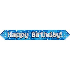 9ft Banner Happy Birthday Blue Foil Holographic Banner