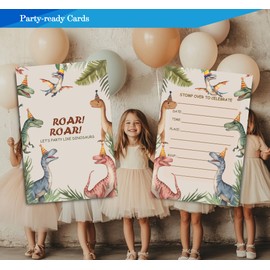 Fablus Dinosaur Birthday Invitations for Boys, Dino Roar Roar Birthday Party Invitaions for Dinosaurs Party Invites, 4x6 Inches, 30 Sets with Envelopes