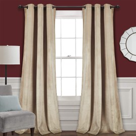 Lush Decor Prima Velvet Curtains Color Block Room Darkening Window Panel Set for Living, Dining, Bedroom (Pair), 84" L, Wheat
