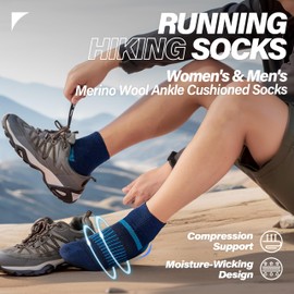 Anlisim Merino Wool Quarter Ankle Hiking Running Socks Breathable Thermal Warm Thick Cushion Socks for Women Men 6 Pairs(Color Mixed,L)