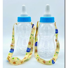 Baby Bottle Piggy Bank Cute Coin Transparent Plastic for Boys, Girls, Teens, (28.2 x 10.5 x 10.5cm) 2pcs Can be Adjusted to be a Water Bottle with a Shoulder Strap (Blue B with Shoulder Strap)