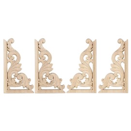 EXCEART Pack of 4 Wooden Carved Applique Frame European Style Wooden Corner Onlay Cabinet Door Furniture Decoration for Home Bedroom Living Room