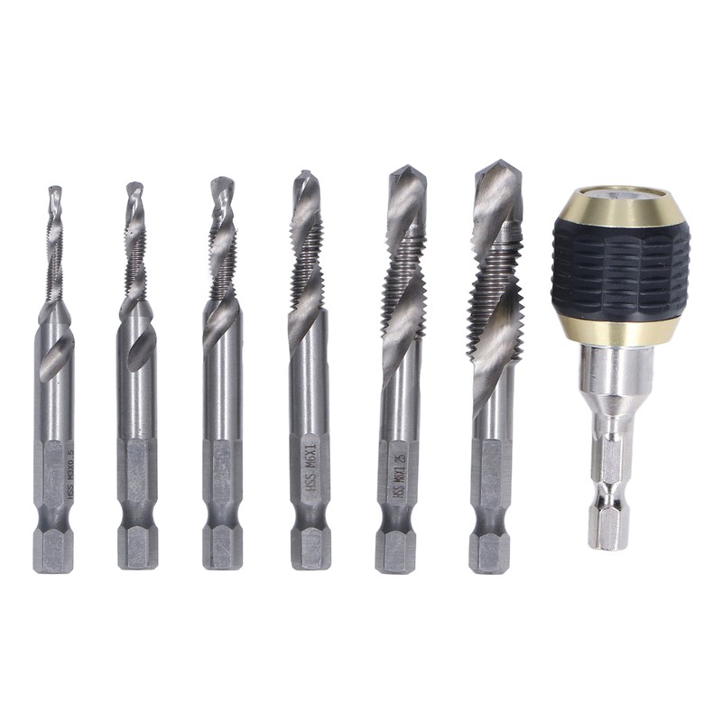 7Pcs/Set Spiral Combination Tap High Speed Steel 1/4in Hex Shank