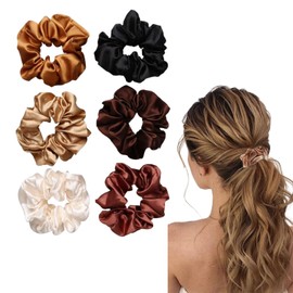 dinghaole 6 Pcs Hair Scrunchies, Silk Satin Scrunchies Elastic Hair Bands Set, Skinny Hair Bands, Silk Satin Hair Ties,Hair Ties Ropes Hair Accessories for Women Girls Teens (Multicolour)