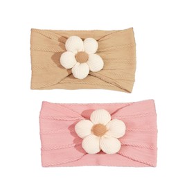 KGDUYC 2pcs Baby Flower Headbands for Baby Girls Nylon Headbands Soft Hair Bands Hair Accessories for Newborn Toddler Kids Beige/Pink