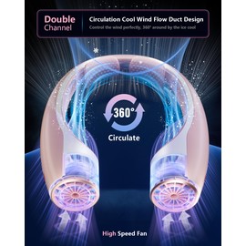 Rohent Neck Fan Portable for Travel: High Velocity 4 Speeds Cooling Personal Fan Lightweight USB Rechargeable for Women Girls - Pink