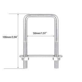 TOP-VIGOR 3 sets M8 Square U-Bolts, 52mm Inner Width 100mm Length 304 Stainless Steel U-Bolts with Nut, Plate for Building Installations Mechanical Parts Connection Cehicles Ships