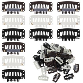 100Pcs 32mm Wig Clips 9-teeth U Shape Hair Extension Clips Snap Chunni Clip for Hair Extensions Making Wig Accessories Set Tools (3 Colors)