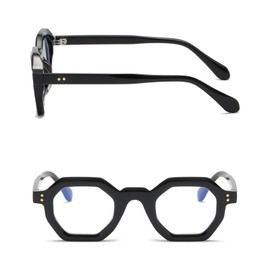 WDZAYXC Retro Chunky Hexagon Sunglasses for Men and Women Trendy Square Glasses, Black/Blue Light Filter