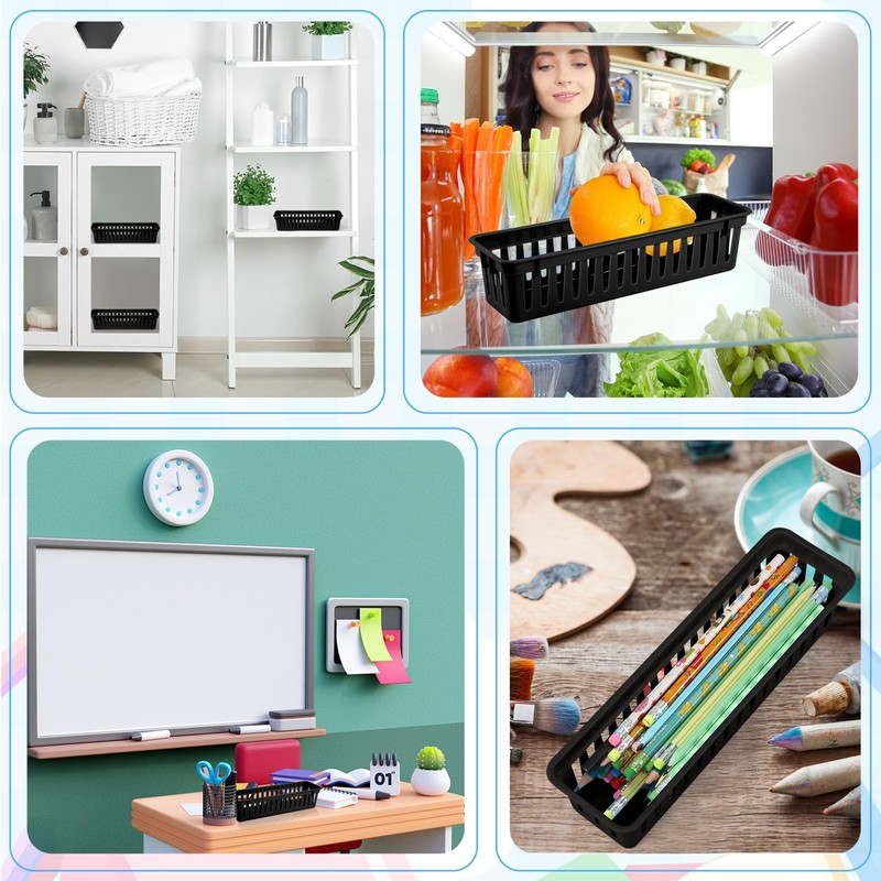 wlilupah 6 Pcs Black Slim Plastic Storage Baskets Tray 10
