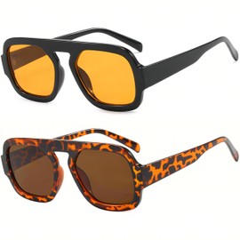 Kursan Square Aviator Sunglasses for Women Men 70s Retro Style Sun Glasses Shades UV400 Protection (Bright Black/Orange + Tortoise/Brown)