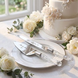 AW BRIDAL - Juego de cuchillos y servidores para tartas de boda, de acero inoxidable para cortar pasteles y espátula, para servir para bodas, aniversario, despedida de soltera, regalos para parejas