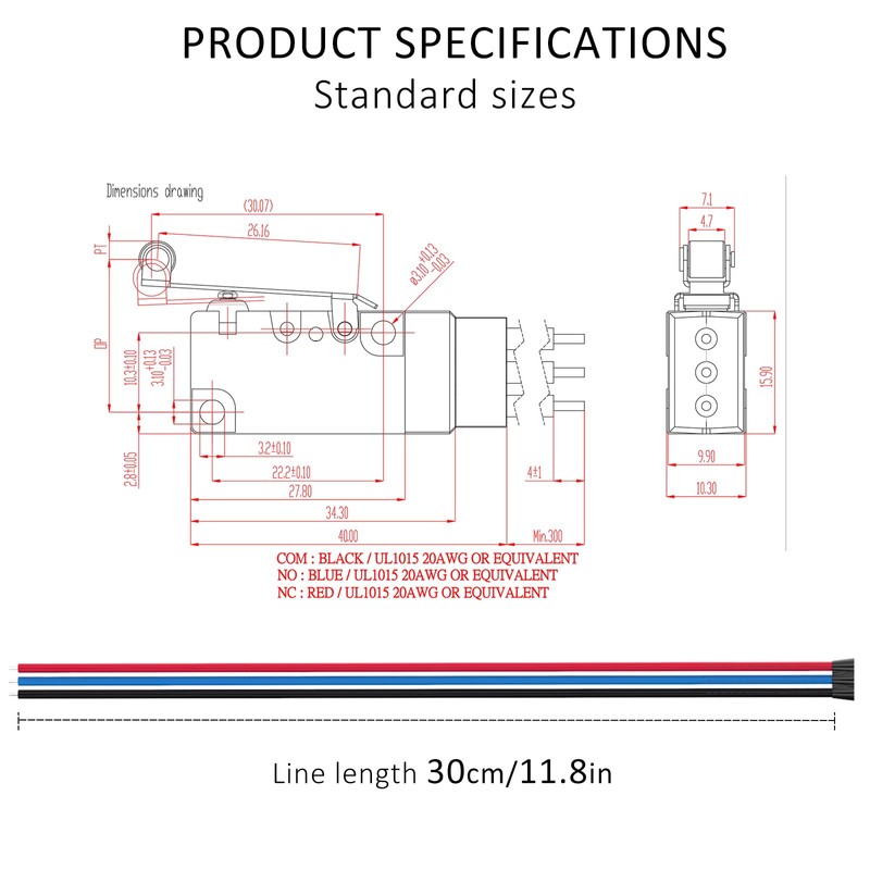DIYhz Waterproof Momentary Hinge Roller Lever Micro Switches with Line