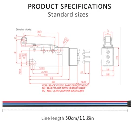 DIYhz Waterproof Momentary Hinge Roller Lever Micro Switches with Line 10A 125 250V NC NO COM line Length 30CM