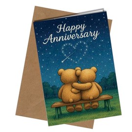 Oscar Finks Anniversary Card, Romantic Bear Couple Design, Starry Night Theme, Blank Inside with Envelope, A5 Size #1924