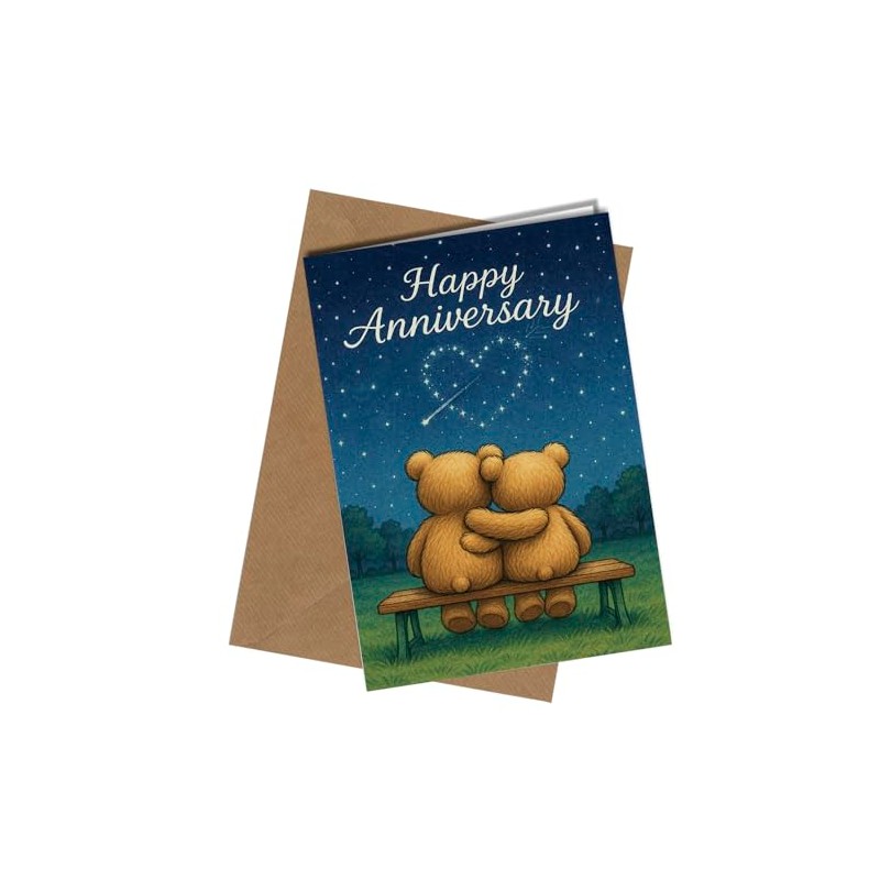 Oscar Finks Anniversary Card, Romantic Bear Couple Design, Starry Night