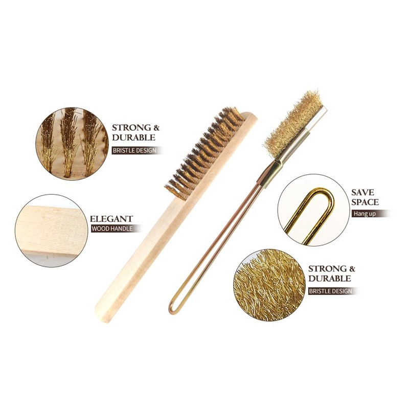 Axinost Wire Brush Set, Straight Brush, Brush with Wooden Handle,