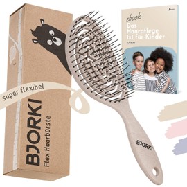 BJORKI Children's Hair Brush without Pulling Including Educational Brushes 1 x 1 - Professional Detangler Brush with Flexible Spiral Spring, Our Detangling Brush for Children Against Knots and Split Ends (Cream)