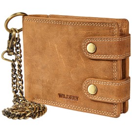 Wildery ® Men's Leather Wallet in Vertical Format with Chain Beige Wallet Mens Full Leather Wallet Portmonee