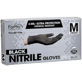 ForPro Professional Collection Disposable Nitrile Gloves, Chemical Resistant, Powder-Free, Latex-Free, Non-Sterile, Food Safe, 4 Mil, Black, Medium, 100-Count