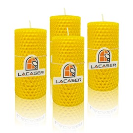Lacaser Beeswax Pillar Candles Bulk Set of 4, Bees Wax Candles for Home, Size 2"X4", Unscented & Dripless & Smokeless,7 Hours Burn Time Each, Yellow