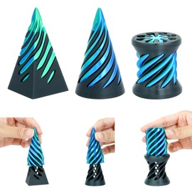 3 Packs Spiral Fidget Impossible Cone,3D Printed Optical Illusion Desk Toys Stress Relief Sculpture, Unique Office Gifts Teens Adults Kids Stocking Stuffers Christmas White Elephant(Black-Green)