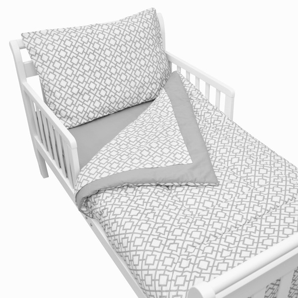 American Baby Company 100% Cotton Percale 4-Piece Toddler Bedding Set, Gray Lattice, for Boys and Girls