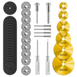 44pcs Gold Cutting Wheel Set Compatible with Plastic for Rotary Tool, HSS Circular Saw Blades 6pcs, Resin Cutting Discs 20pcs, 545 Diamond Cutting Wheels 10pcs