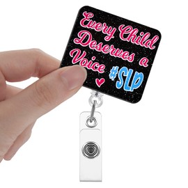 Xipromi Every Child Deserves a Voice Badge Reels Retractable Glitter with Clip, Funny SLP Badge Holder for Speech Language Therapy Pathologist Mental Health, Speech Therapist Gift, SLP Grad