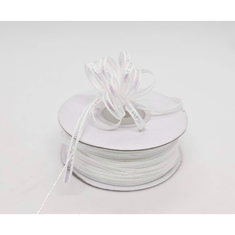 Iridescent White 4mm-wide thin Pull Bow String Ribbon 100 Yard