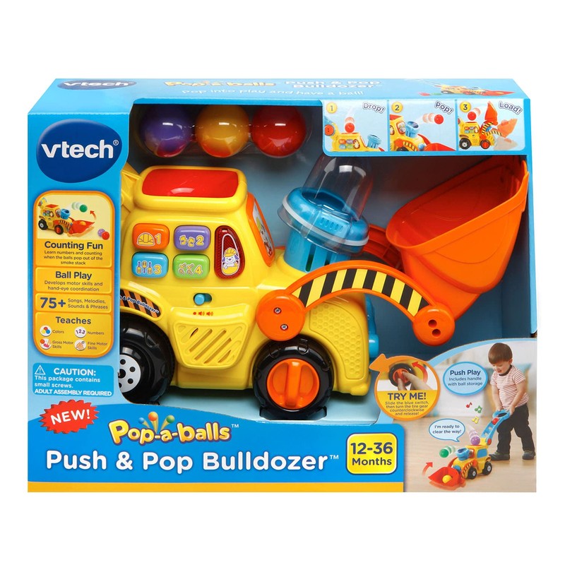 VTech Pop-a-Balls Push and Pop Bulldozer, Yellow