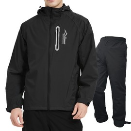 Arasiyama Men's Rain Suit, Top and Bottom Set, Cold Protection, Waterproof, Windproof, Windbreaker, For Golf, Outdoor Activities, Fishing, Cycling, Mountain Climbing, Commuting, Black (top and bottom