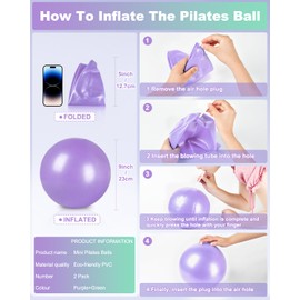 ROLYTA 2 Pcs Pilates Balls, 9 Inch Small Excercise Balls, Coregeous Ball, Workout Small Barre Ball for Pilates, Yoga, Stability, Workout, Balance, Fitness at Gym Home Office, Purple and Green