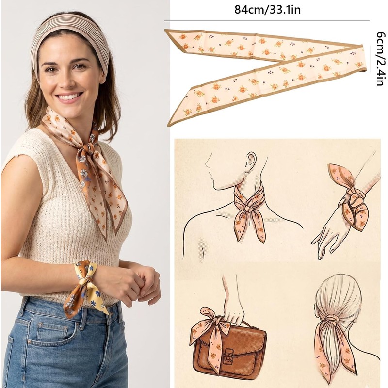 Set de 4 Bufandas Satinadas Bohemias para Mujer, Accesorios Elegantes