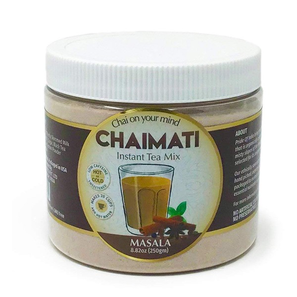 ChaiMati- Masala Chai Latte - Powdered Instant Chai Tea Premix, 8.82oz (250gm) Jar - Makes 20-25 Cups - Very Low Caffeine, Ready in Seconds - gets "Chai on Your Mind"