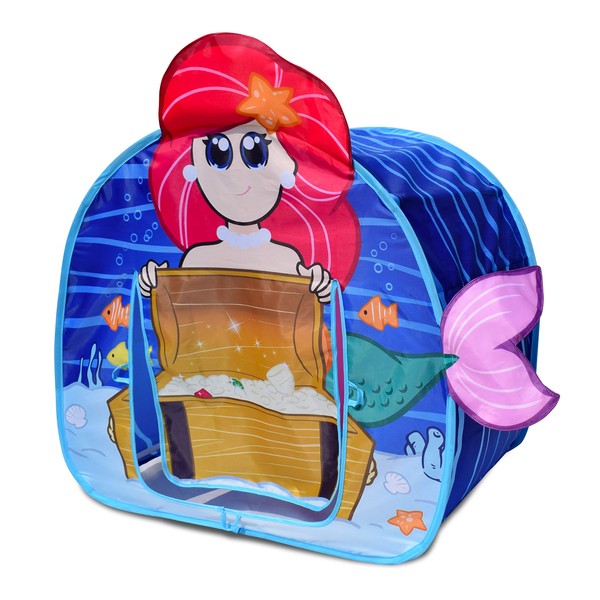 Sunny Days Entertainment Mermaid Adventure Pop Up Tent – Indoor Playhouse for Kids | Magic Undersea Treasure Toy for Kids | Assembly Free and Easy Storage